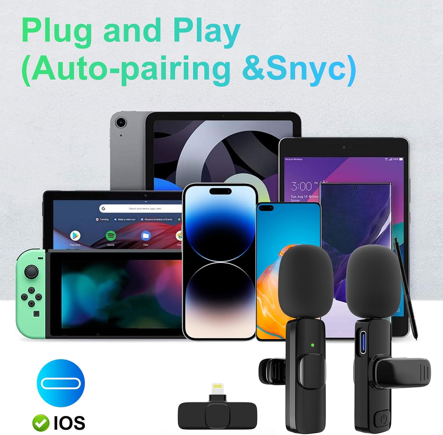 2 Pack Wireless Lavalier Microphone for iPhone, Professional Lapel Mics