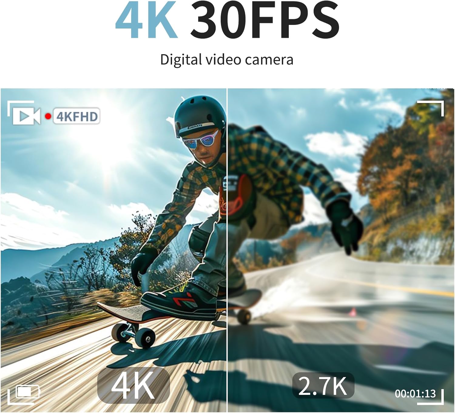 4K Video Camera Camcorder, 64MP with 3” 270° Flip Screen