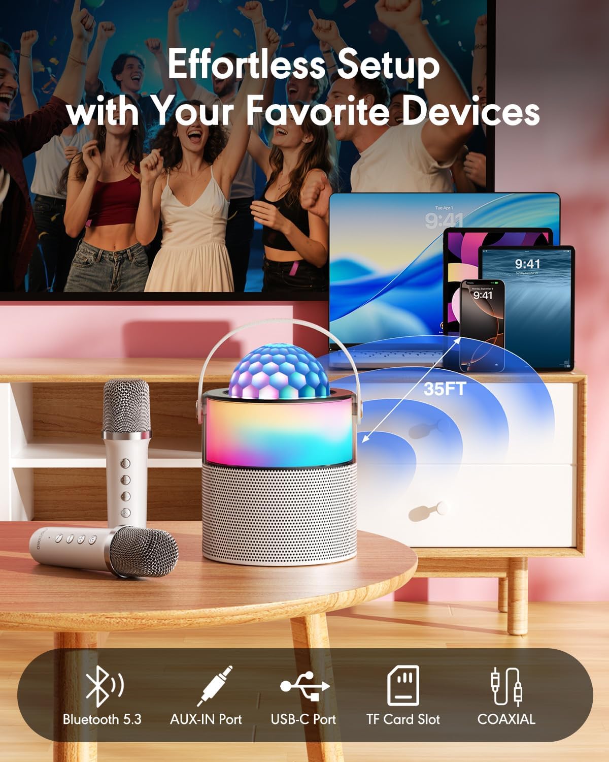 Karaoke Machine with Disco LED Lights