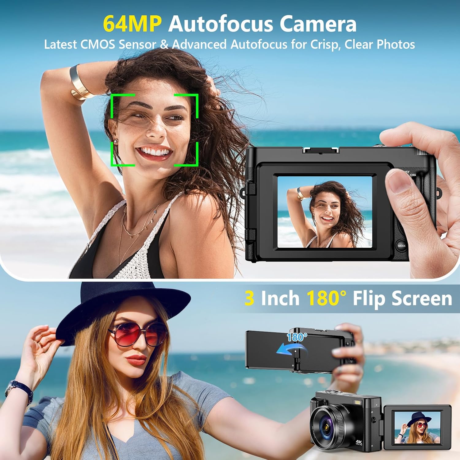 4K Digital Camera for Photography Autofocus, Upgraded 64MP WiFi Vlogging Camera