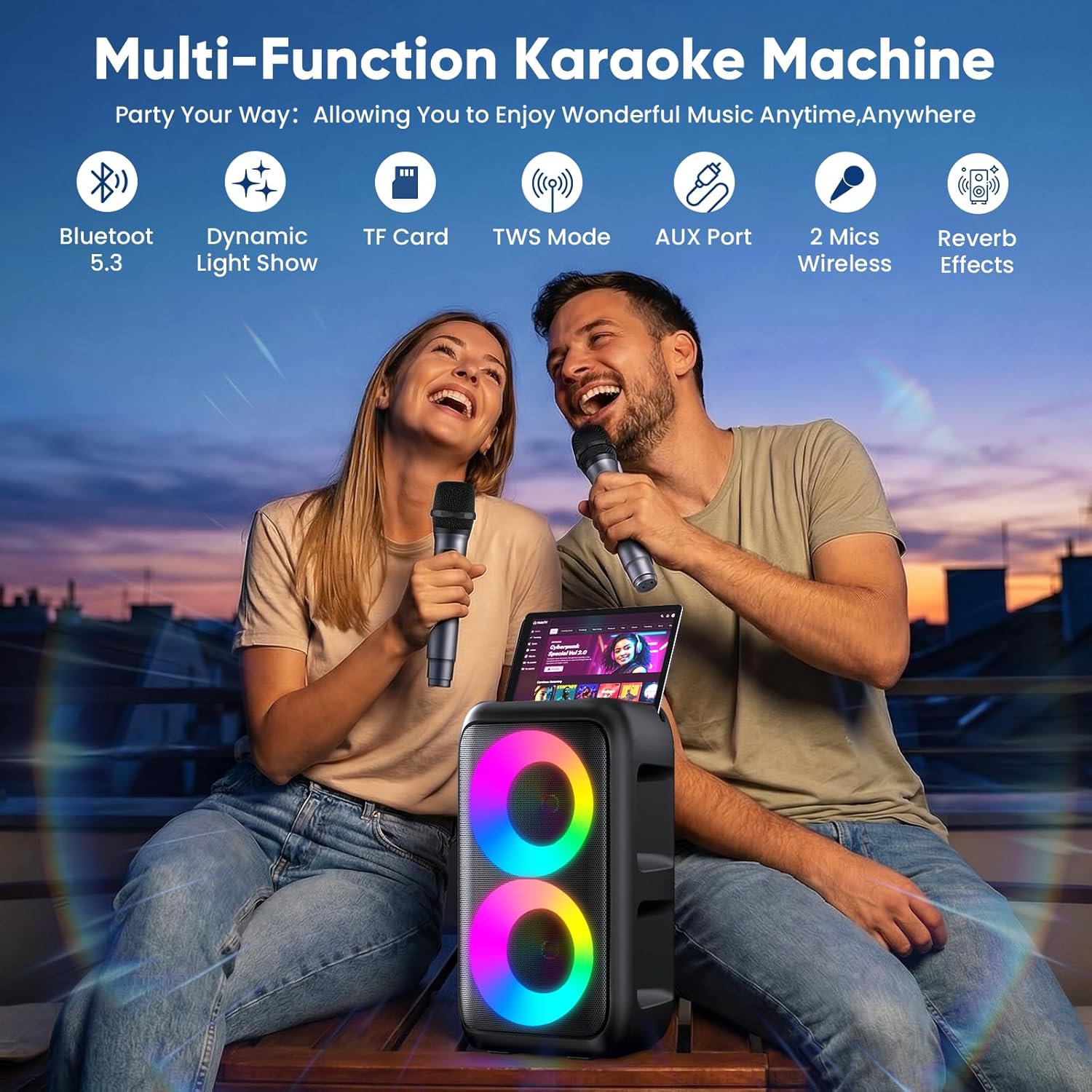 Karaoke Machine for Adults Kids, Portable Bluetooth Speaker